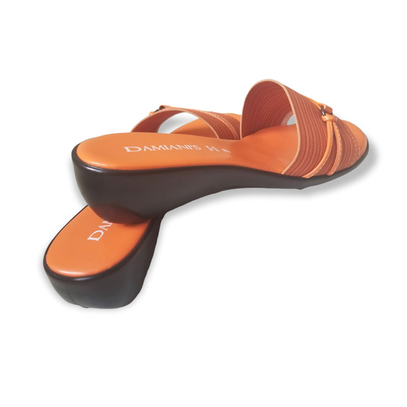 Damiani's made Italy, Orange Wedge Slides Sandals - Size 7 - Picture 4 of 8